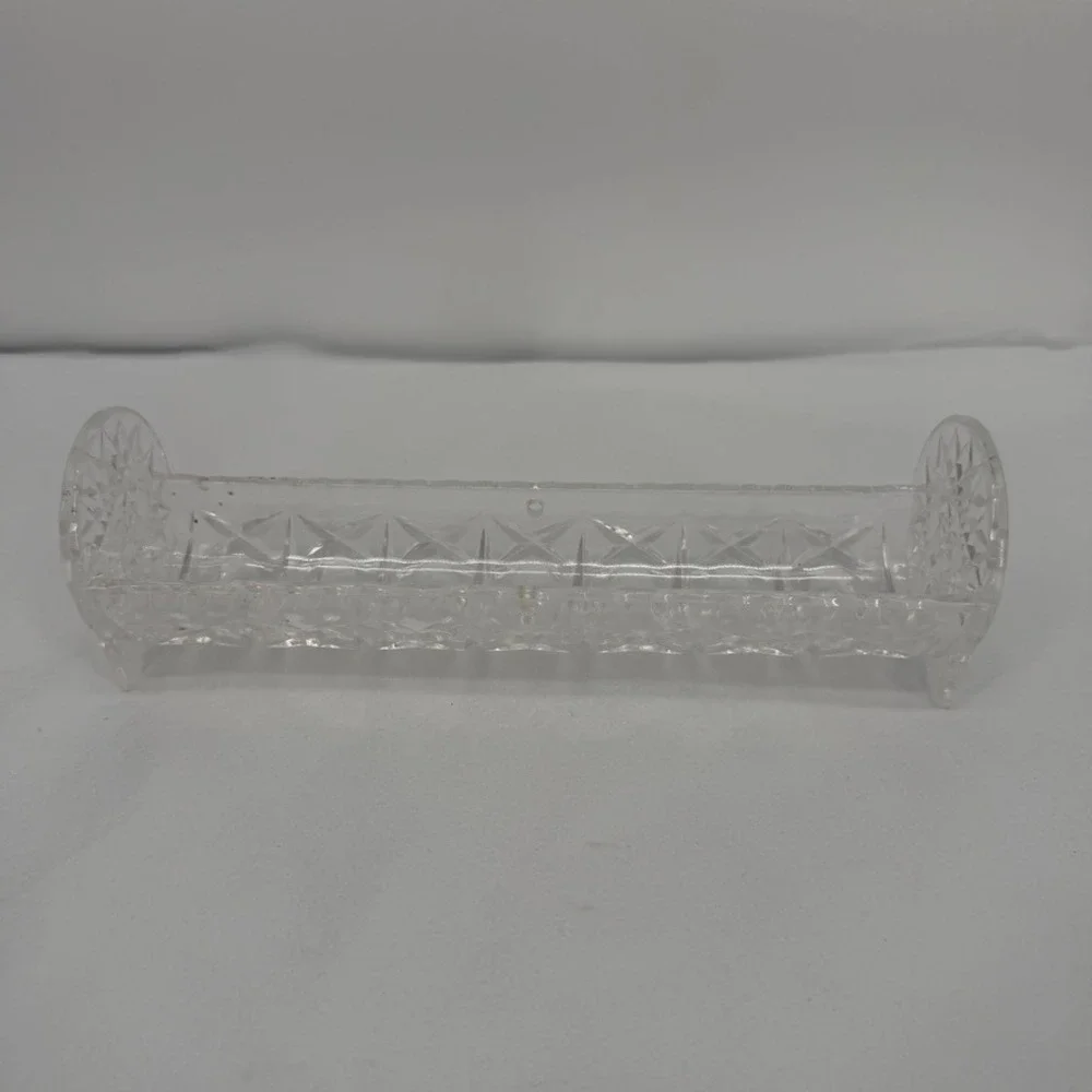 Vintage Clear Plastic Crystal Cut‎ Lucite Cracker Holder Server Tray-9